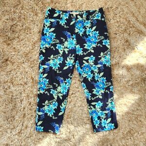 Talbots Petites Floral Capri Dress Pants Blue Women's Size 4P